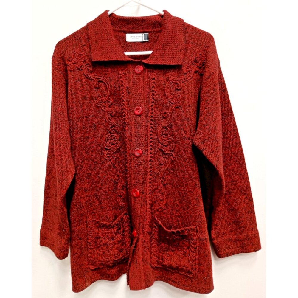 Jon & Anna Womens Cardigan‎ Size XL Maroon Crochet BOHO Grandma Sweater